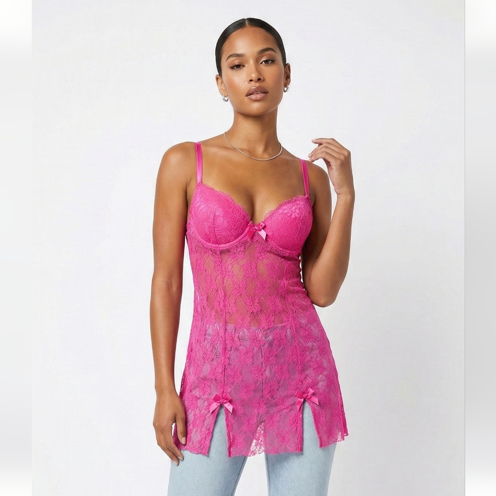 Smart & Sexy Babydoll Y2K Tank Pink Lace Mesh Fairy Whimsigoth 34B
